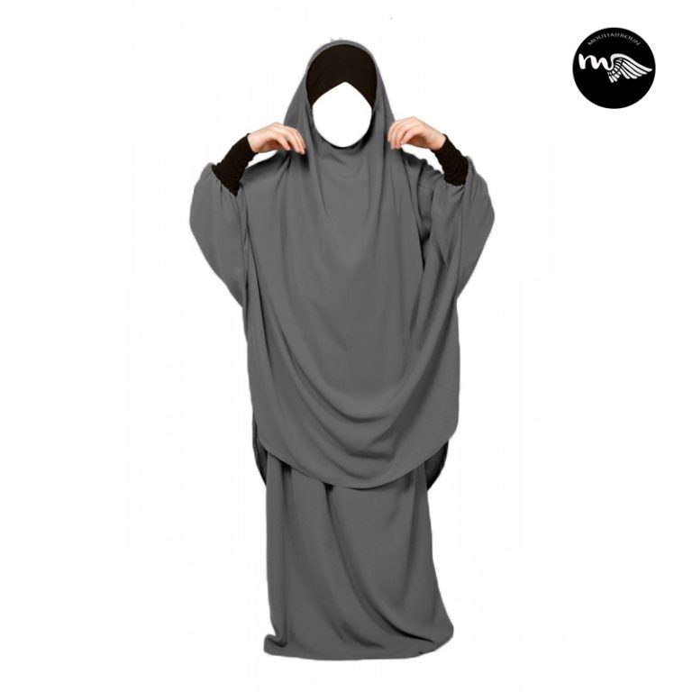 Jilbab 2 Pièces Enfant Sarouel + Cape Khimar - Gris - Vêtement Islamique Confortable