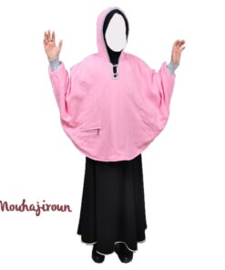 Poncho a capuche enfant rose Mouhajiroun