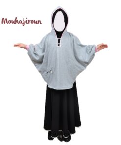 Poncho a capuche enfant gris Mouhajiroun