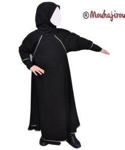 Abaya-hijab enfant noir-argent Mouhajiroun