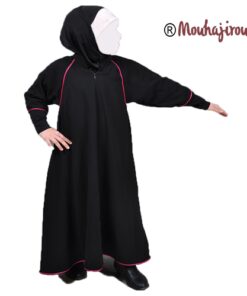 Abaya-hijab enfant noir-rose Mouhajiroun
